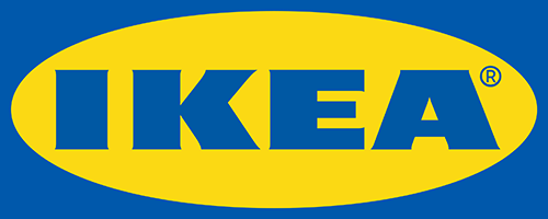 The ikea logo on a blue background for marketing services.